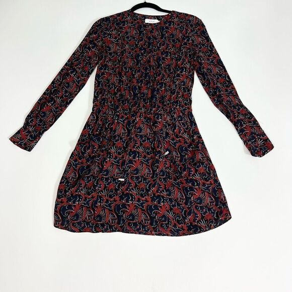 A.L.C. Dress Womens Size 2 Sullivan 100% Silk Floral Tie Waist Long Sleeve - Picture 1 of 13